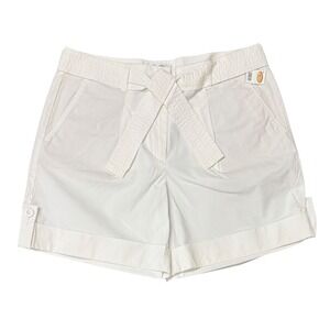 Talbots Women's White Cotton Blend Stretch Belted Cuffed Shorts‎ SZ  12